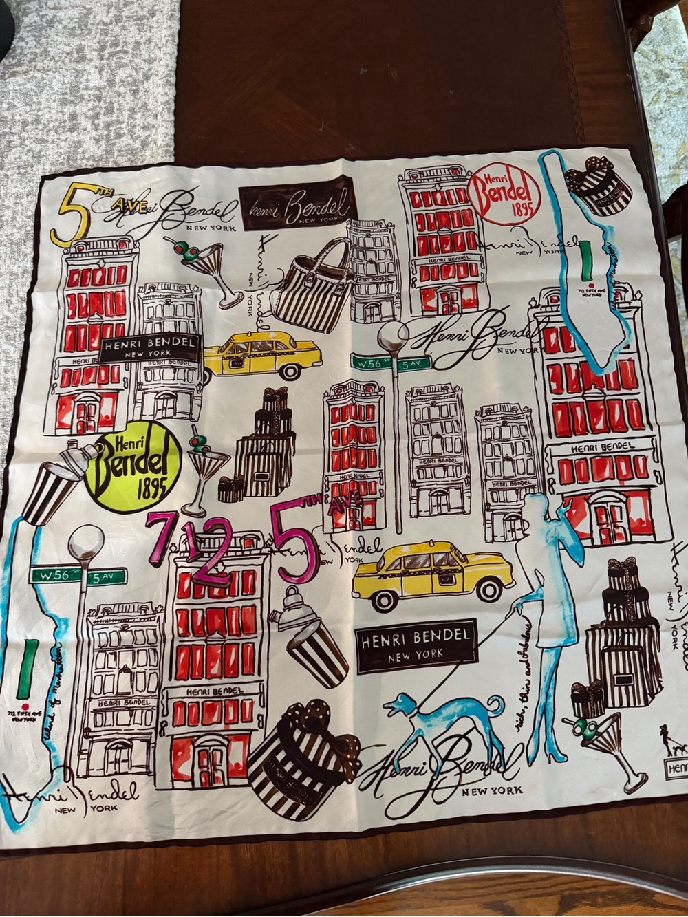 Henri Bendel White Multicolor New York Manhattan Print Silk Neck Scarf 21 In.²